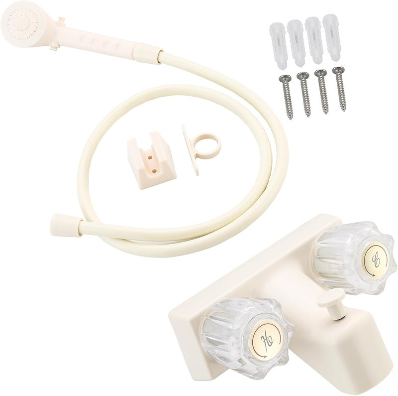gcbcrit RV Shower Faucet with Hose and Head, RV Outdoor Shower Kits, RV Tub Faucet with Shower Diverter Outdoor Shower Kit Fits for RV/Campers,Travel Trailer,Motorhome (Bathtub Faucet Kit, Milky White) - Image 1